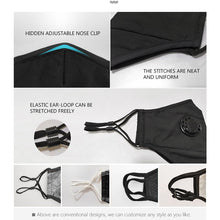 Load image into Gallery viewer, Cotton Mask with air valve respirator - Improved design